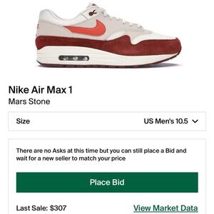 Men’s 10.5 Nike Air Max 1 Mars Stone Streetwear Sneakers Cream / Red / Orange